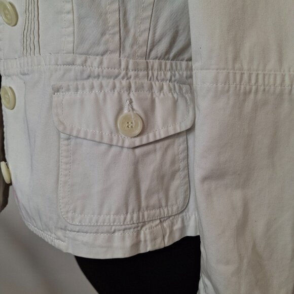 Tara Jarmon Womens White Cotton Military Style Jacket Sz 44 (M) Mandarin Collar - Picture 11 of 15